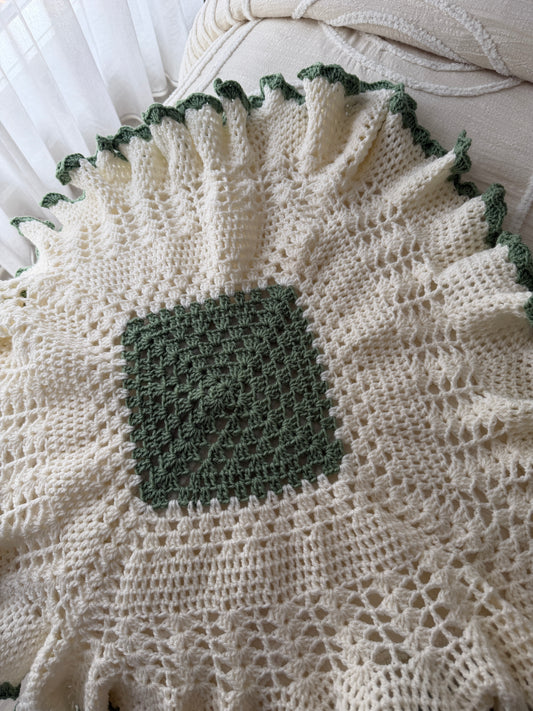Crochet Baby Blanket | Green & Cream