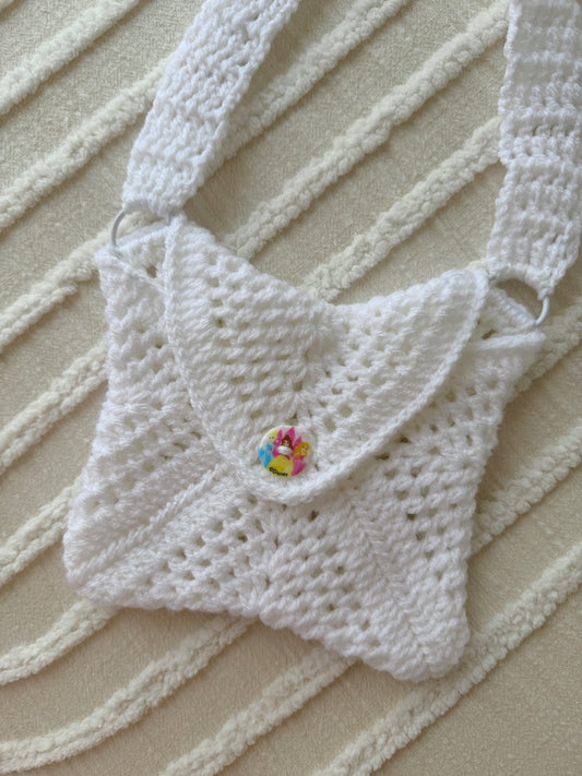 White Kids Crochet Bag with Princess Button