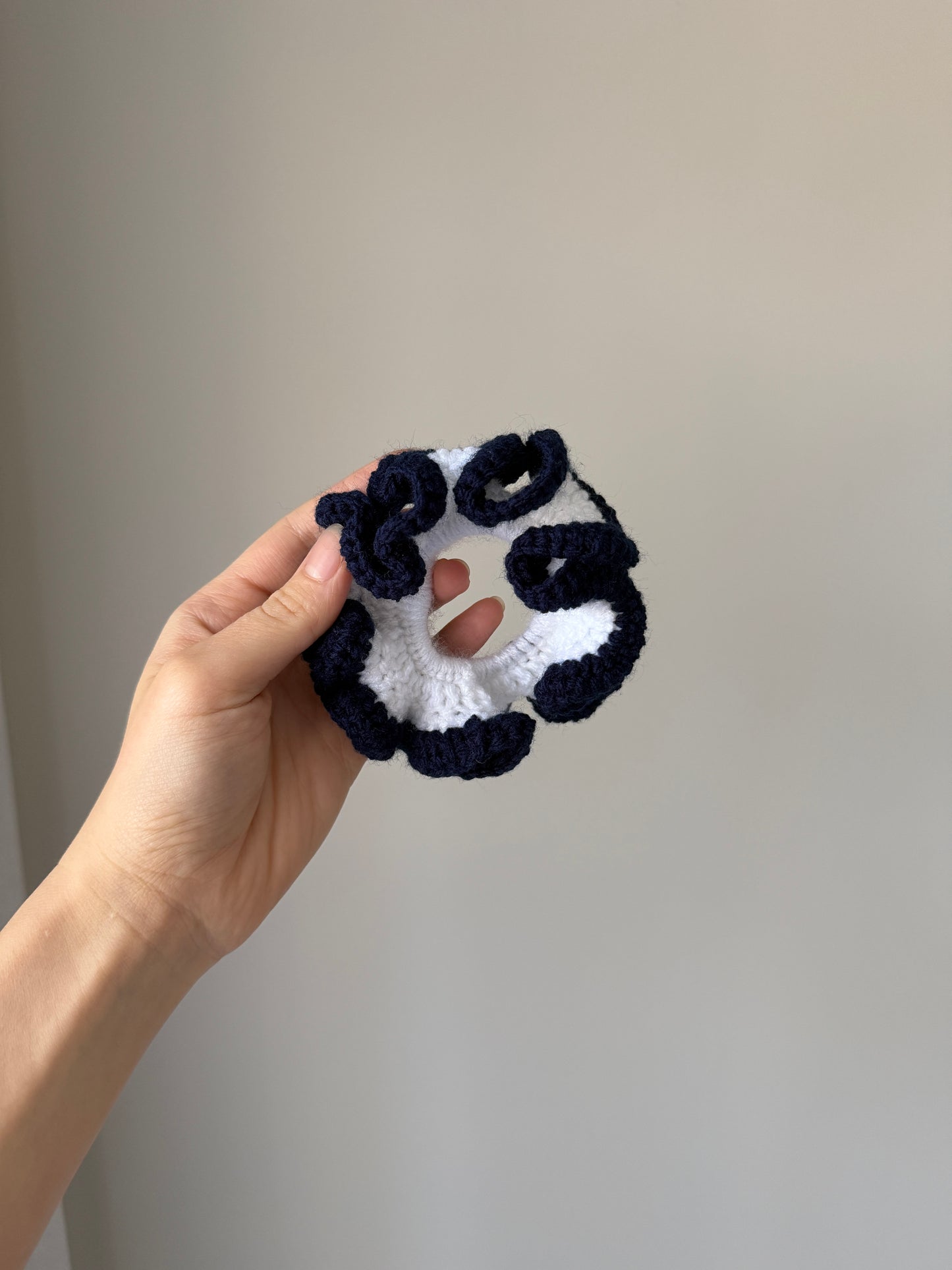 Blue & White Crochet Scrunchie