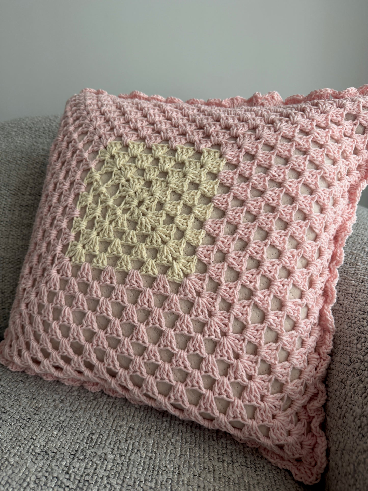 Soft Pink Crochet Cushion