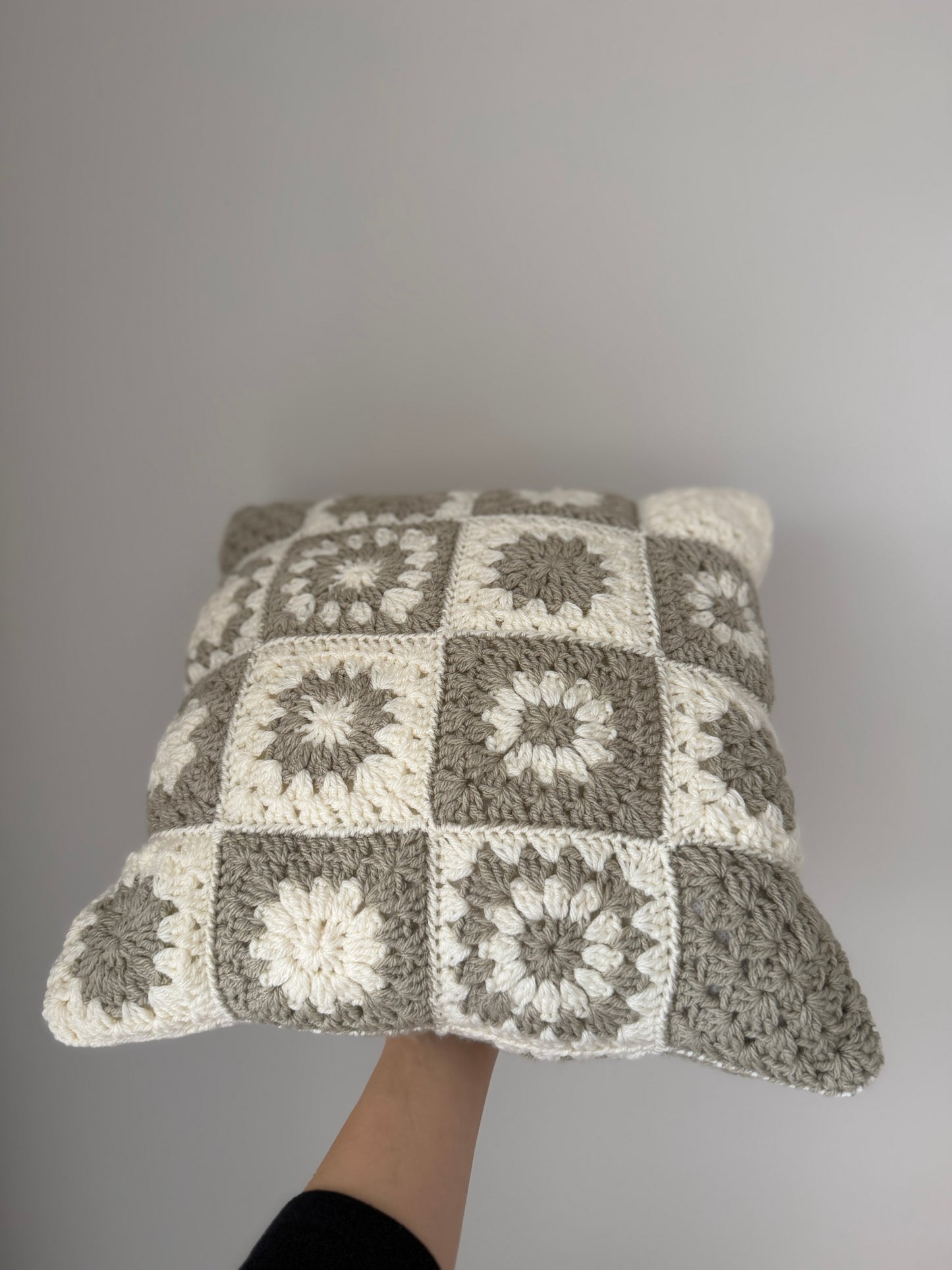 Patchwork Cream & Beige Crochet Cushion