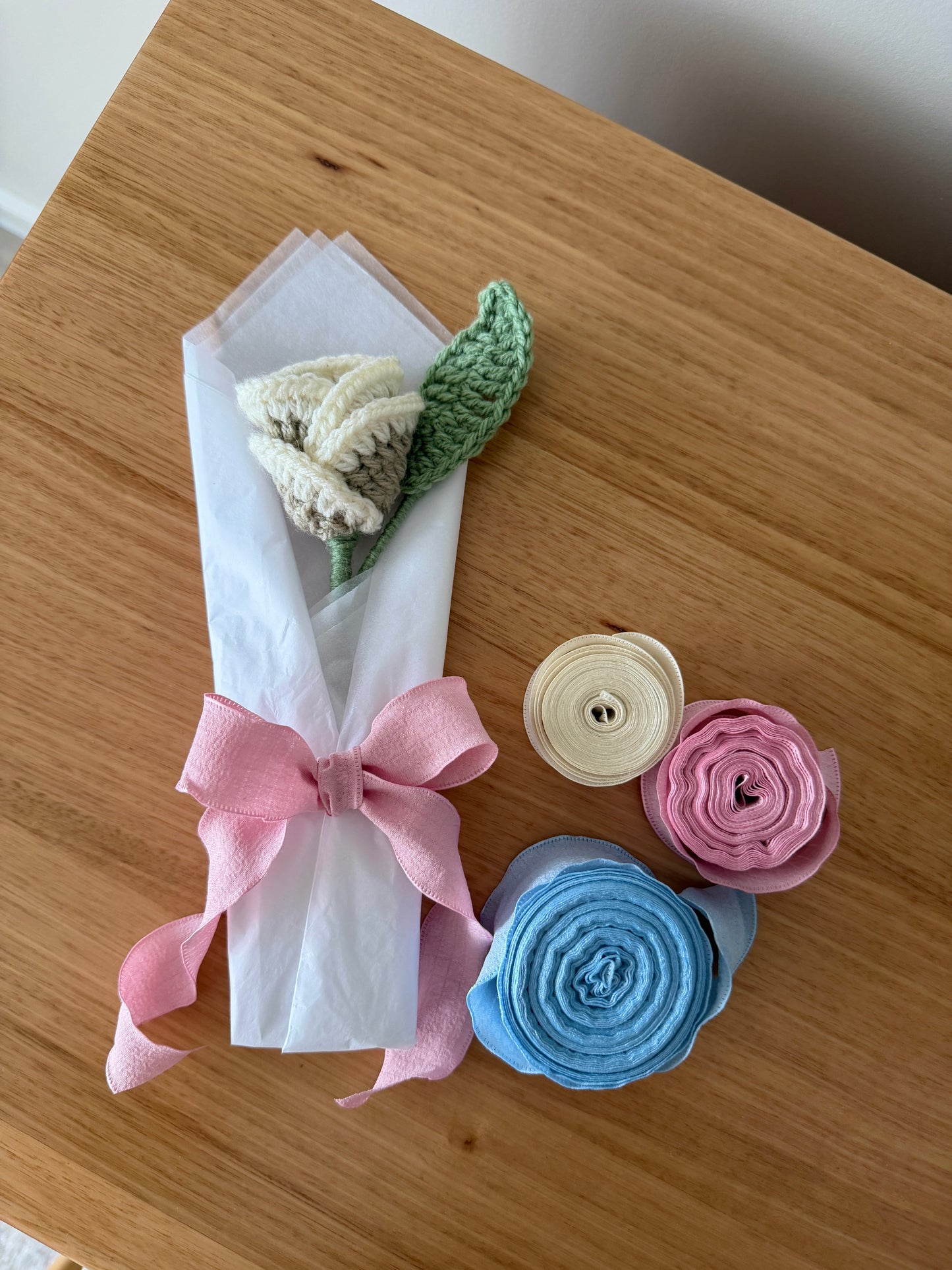 Cream & Beige Single Crochet Rose