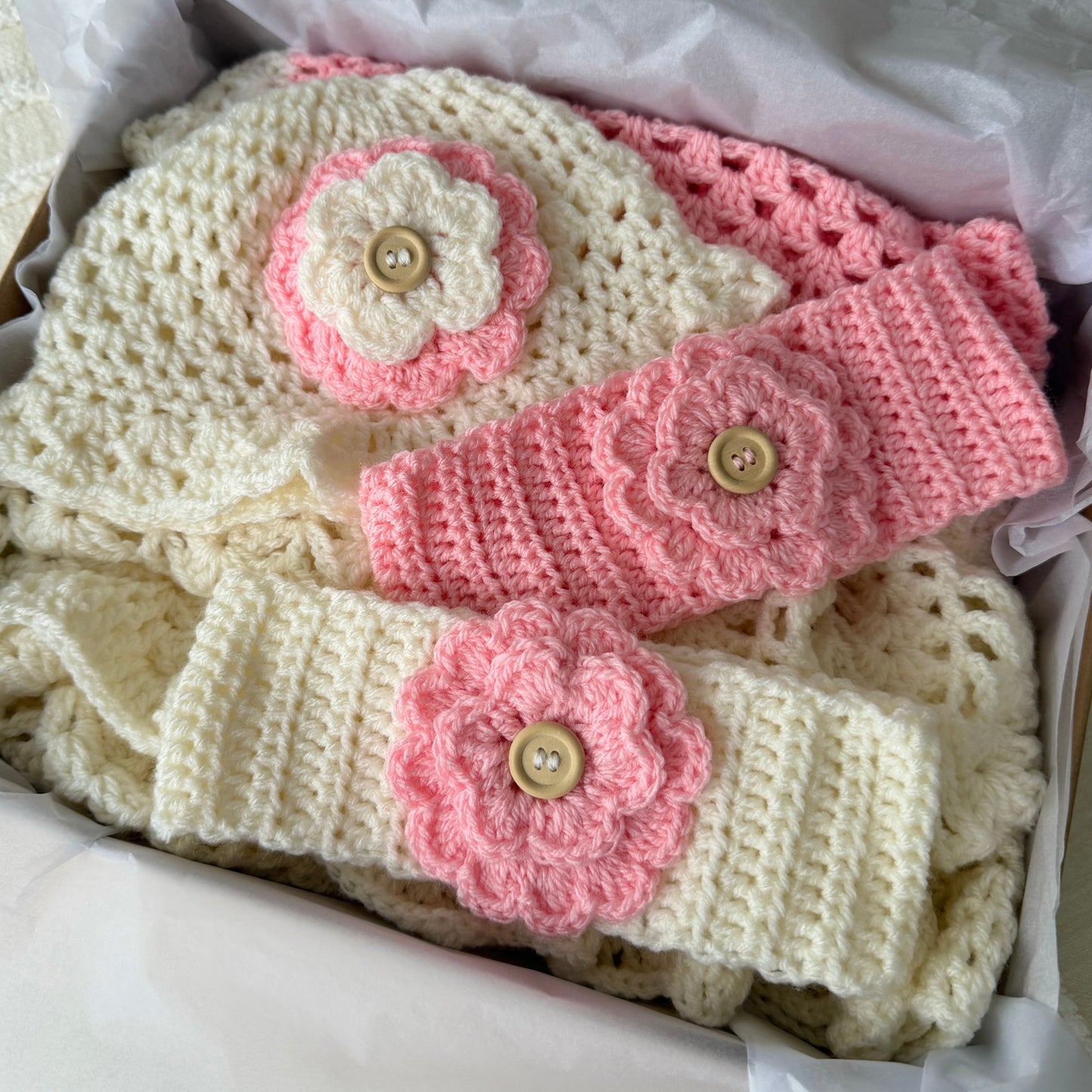 Pink & Cream Crochet Headband