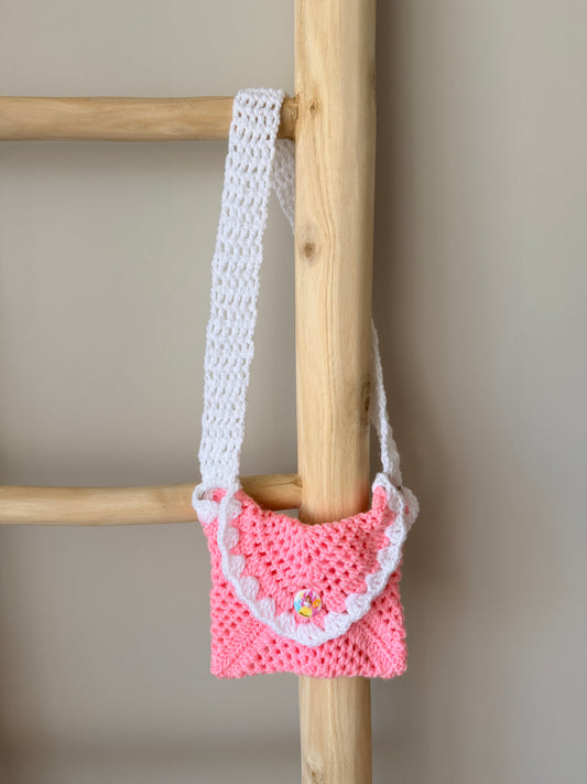 Coral with White Trimming Kids Crochet Bag