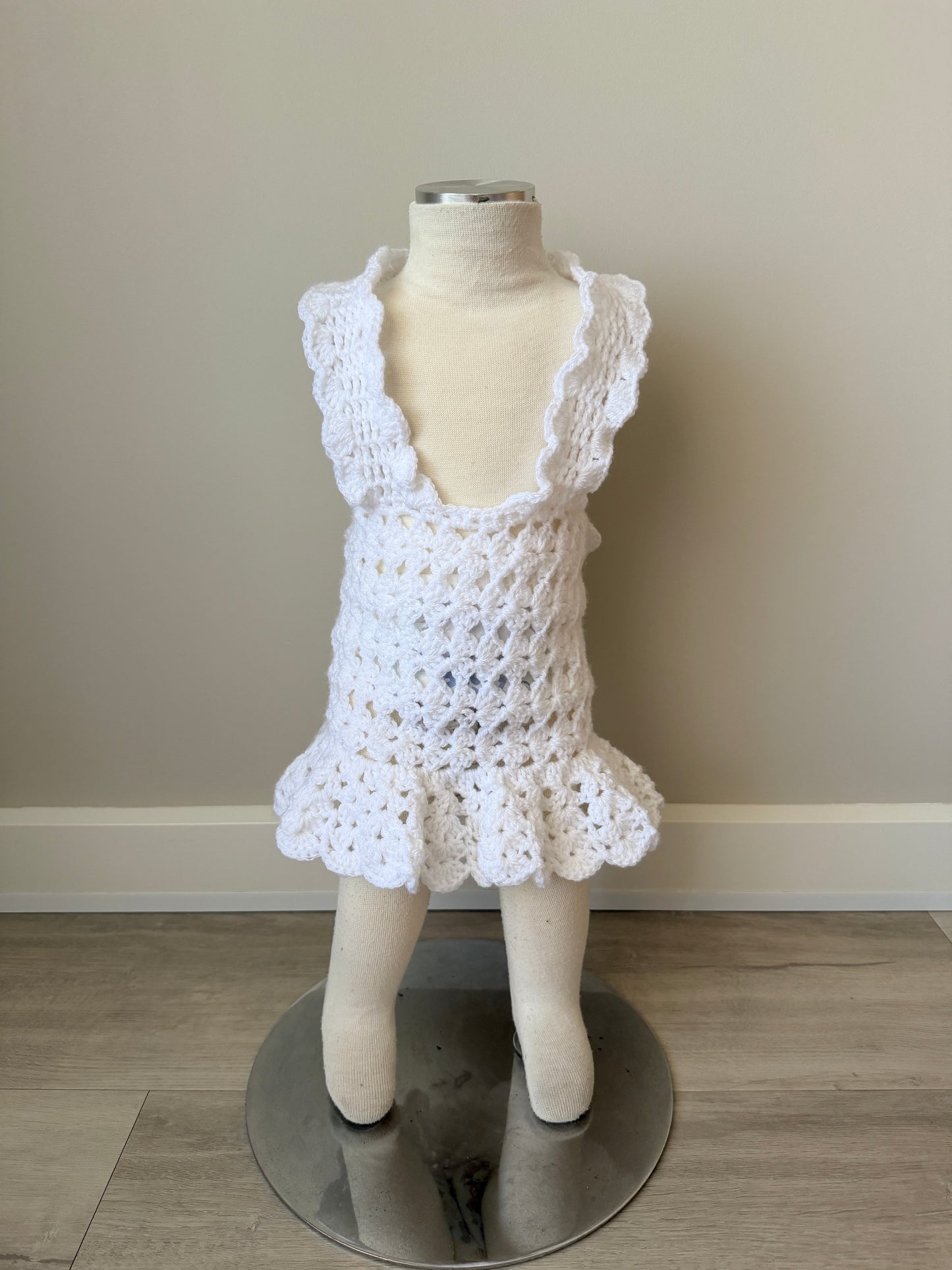 Olivia White Pinafore & Headband Crochet Set