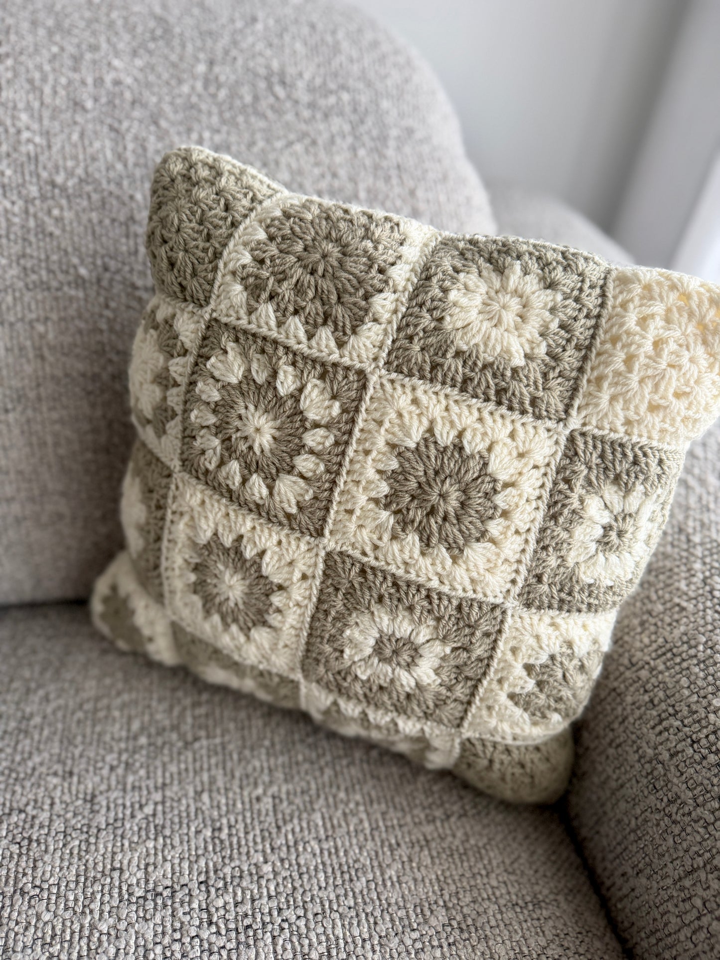 Patchwork Cream & Beige Crochet Cushion
