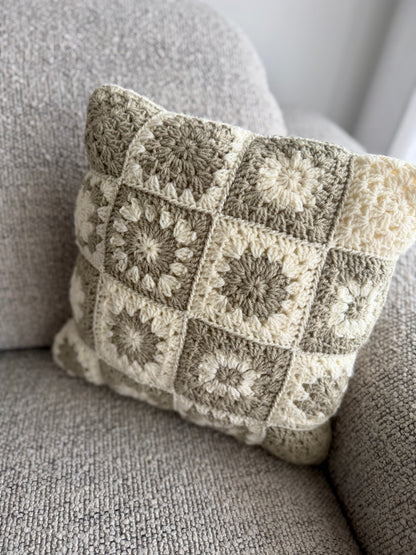 Patchwork Cream & Beige Crochet Cushion