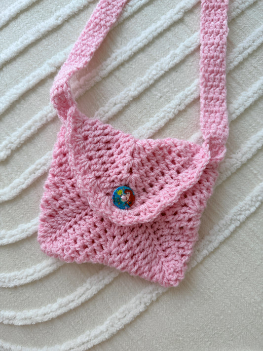 Pretty Pink Crochet Bag with Mermaid Button
