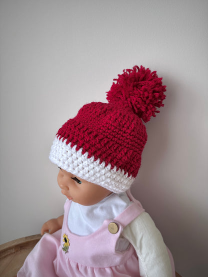 Baby Red & White Unisex Pom Pom Christmas Beanie