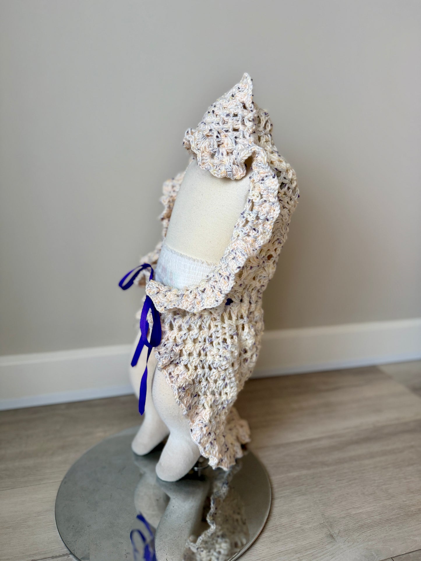 Leila Crochet Baby Wrap, Beanie + Headband Set