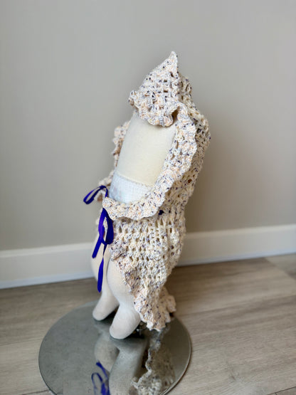 Leila Crochet Baby Wrap, Beanie + Headband Set