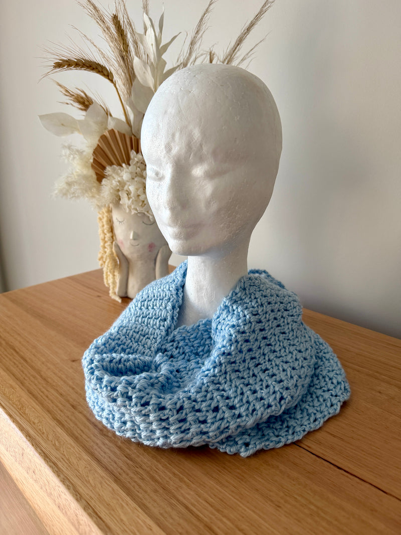 Baby Blue Crochet Wrap-Around Scarf