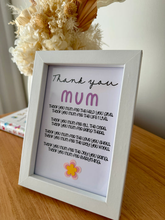 Framed Thank you Mum Poem 5x7in