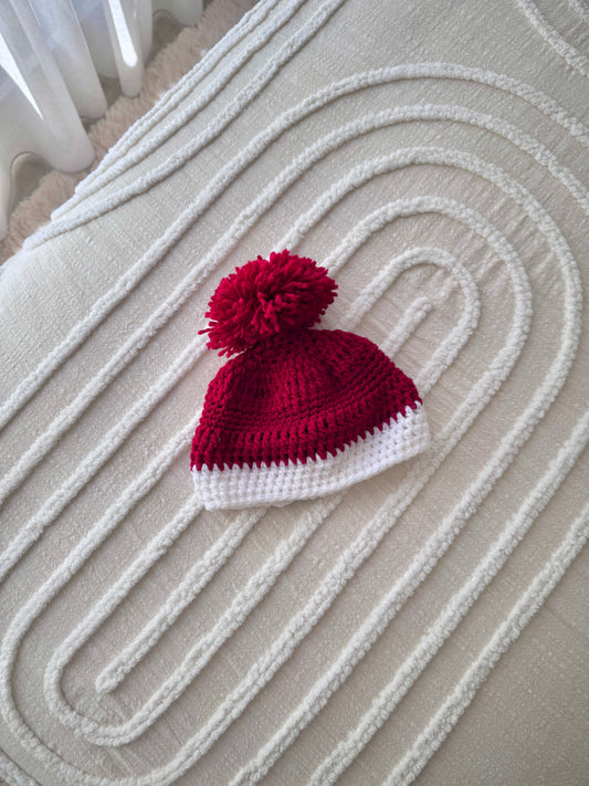 Baby Red & White Unisex Pom Pom Christmas Beanie
