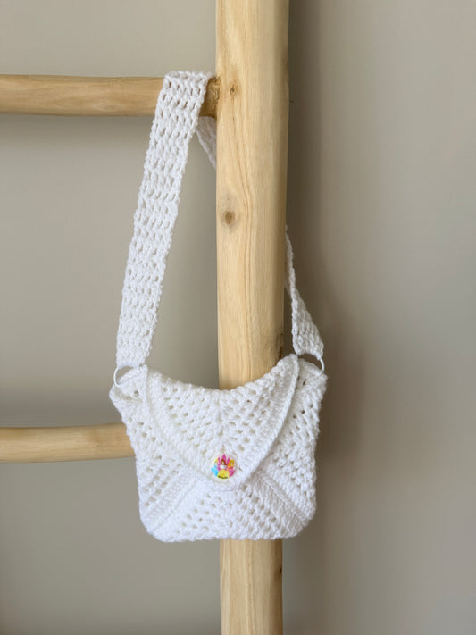 White Kids Crochet Bag with Mermaid Button