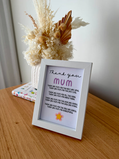 Framed Thank you Mum Poem 5x7in