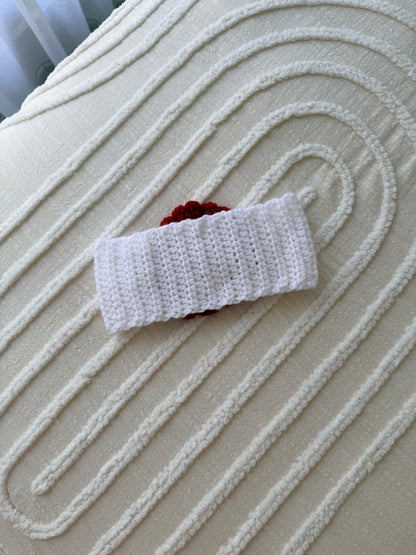 Adorable White & Red Crochet Headband with Cat Button