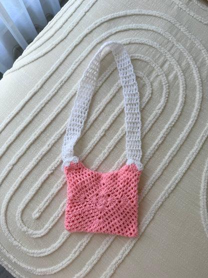 Coral with White Trimming Kids Crochet Bag