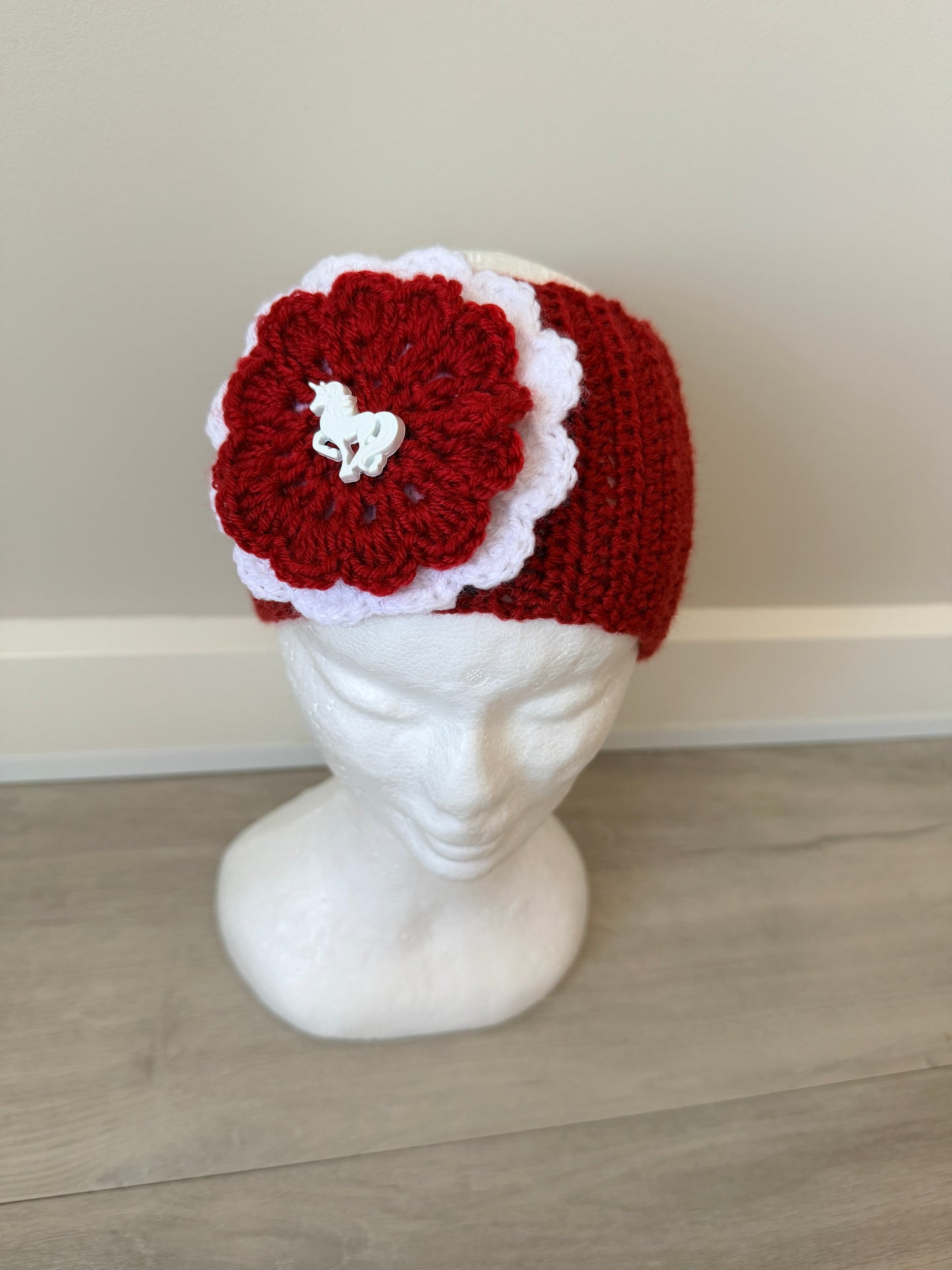 Red with White Unicorn Crochet Headband