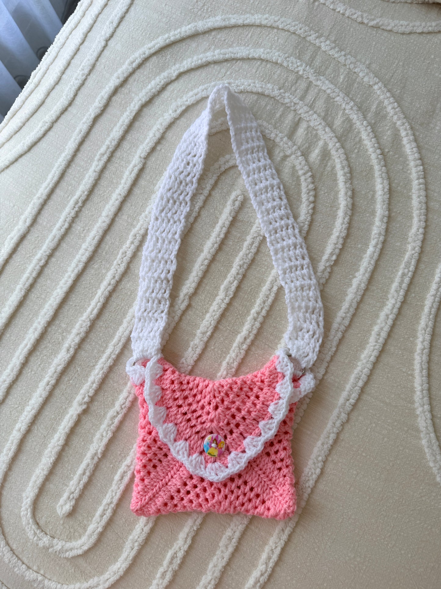 Coral with White Trimming Kids Crochet Bag