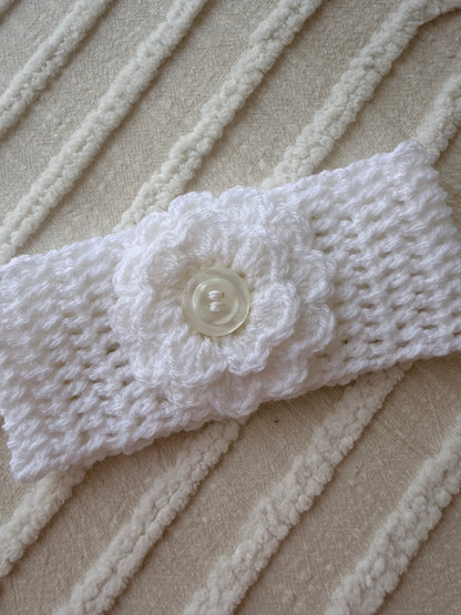Olivia White Pinafore & Headband Crochet Set