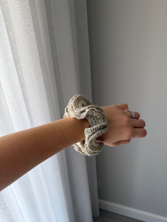 Beige & Cream Crochet Hair Scrunchie