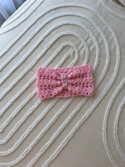 Pink Crochet Butterfly Button Head Wrap