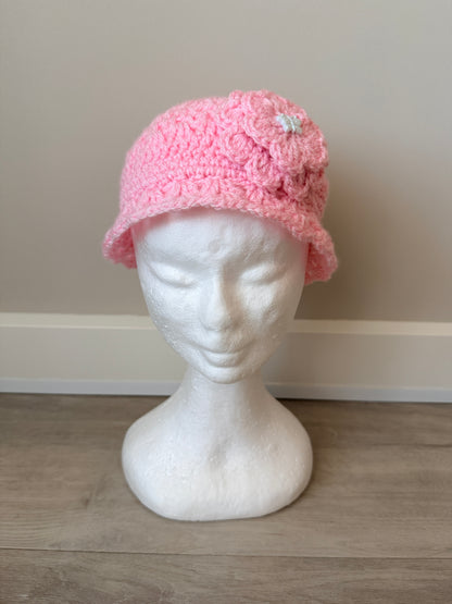 Amelia Pink Crochet Hat with Butterfly Button