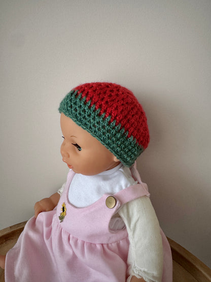 Baby Unisex Green & Red Christmas Beret