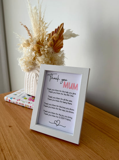 Framed Thank you Mum Poem 5x7in