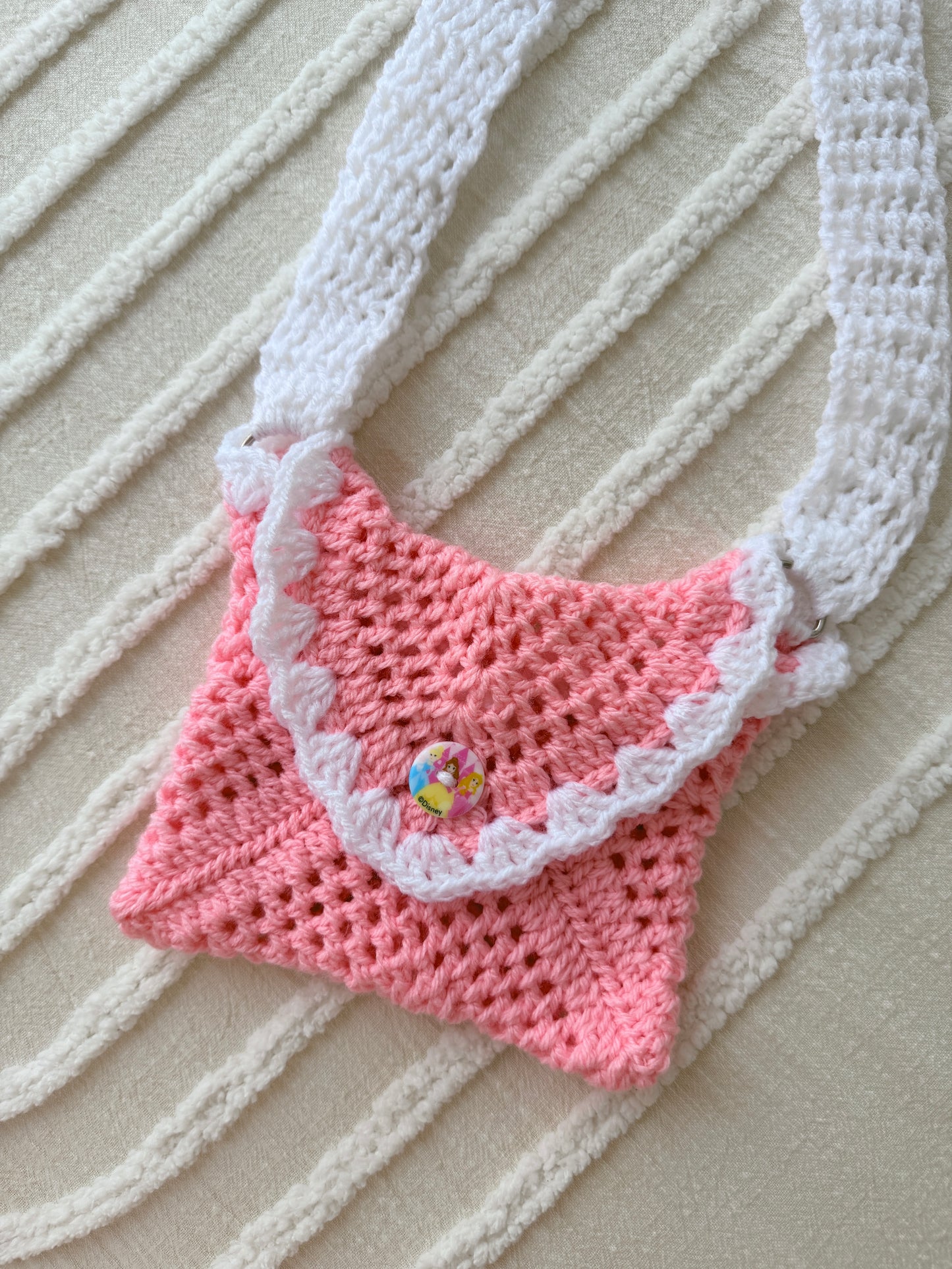 Coral with White Trimming Kids Crochet Bag