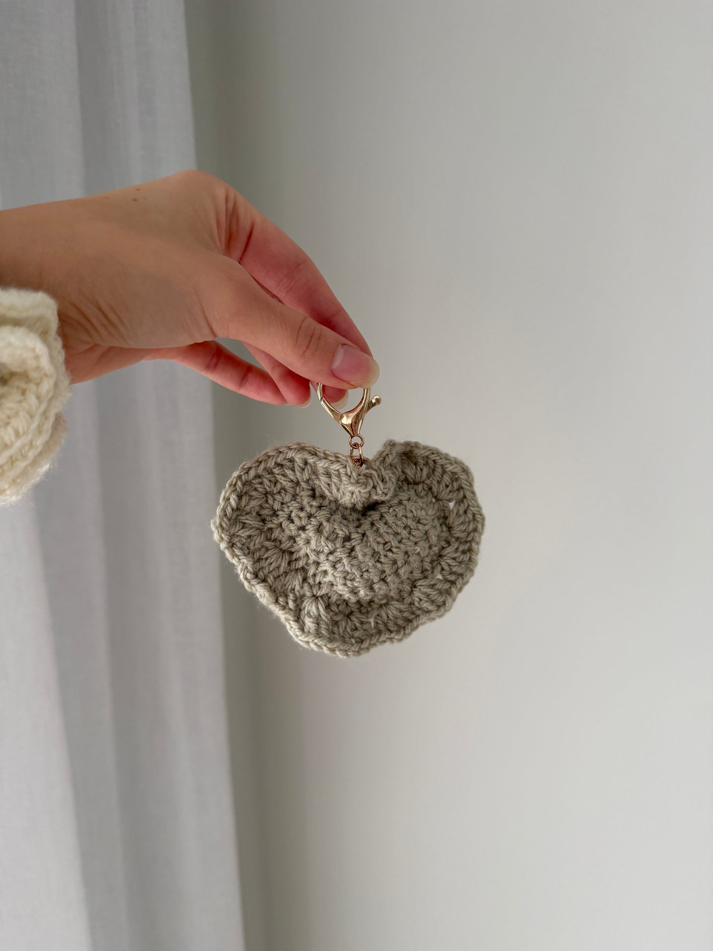 Beige Crochet Heart Key Chain