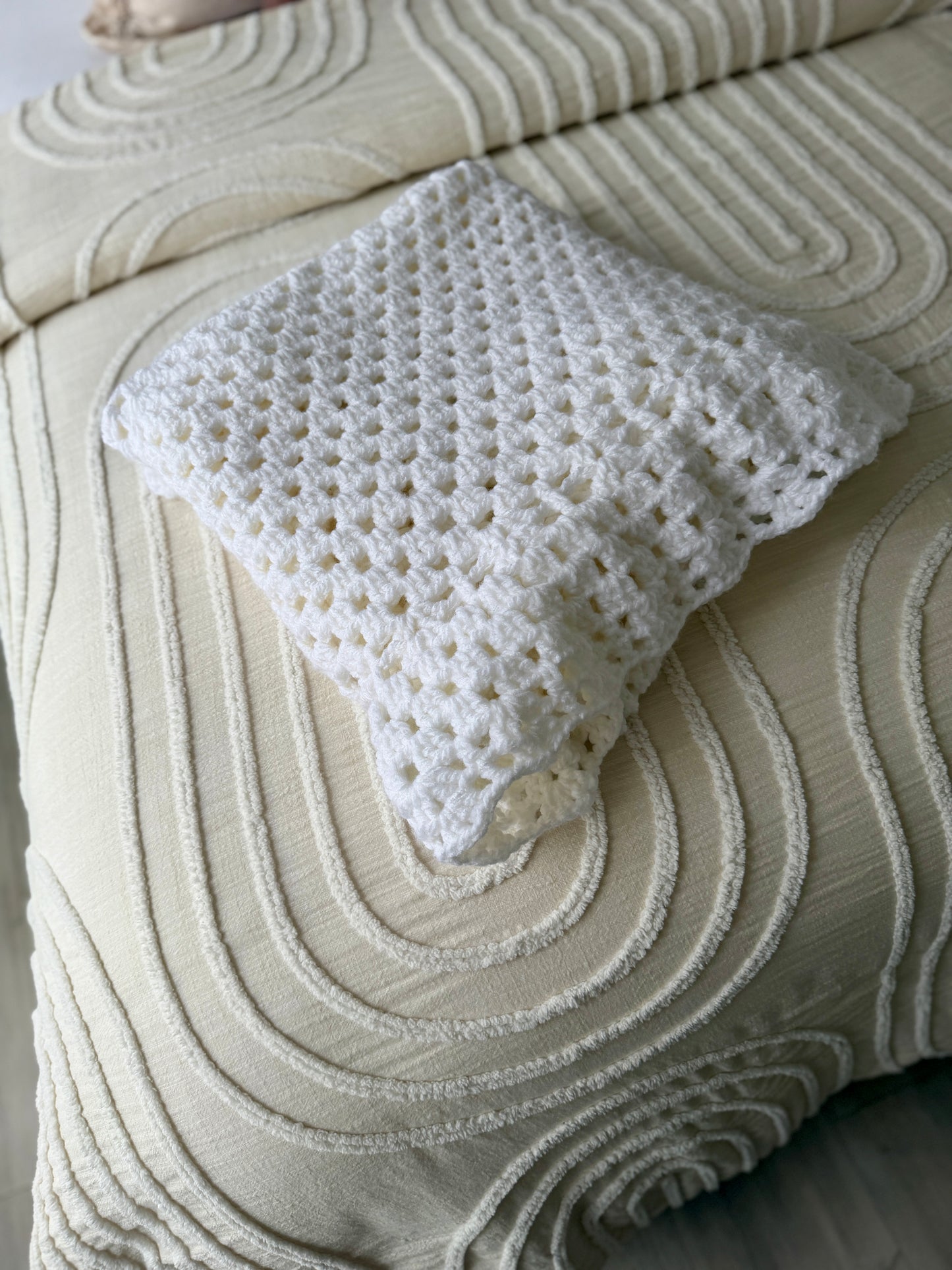 Gorgeous Thick White Crochet Blanket