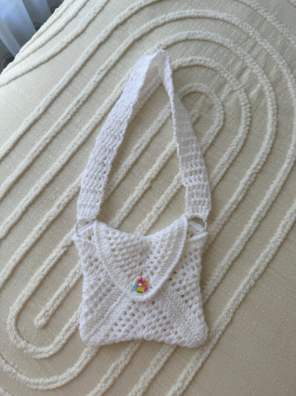 White Kids Crochet Bag with Mermaid Button
