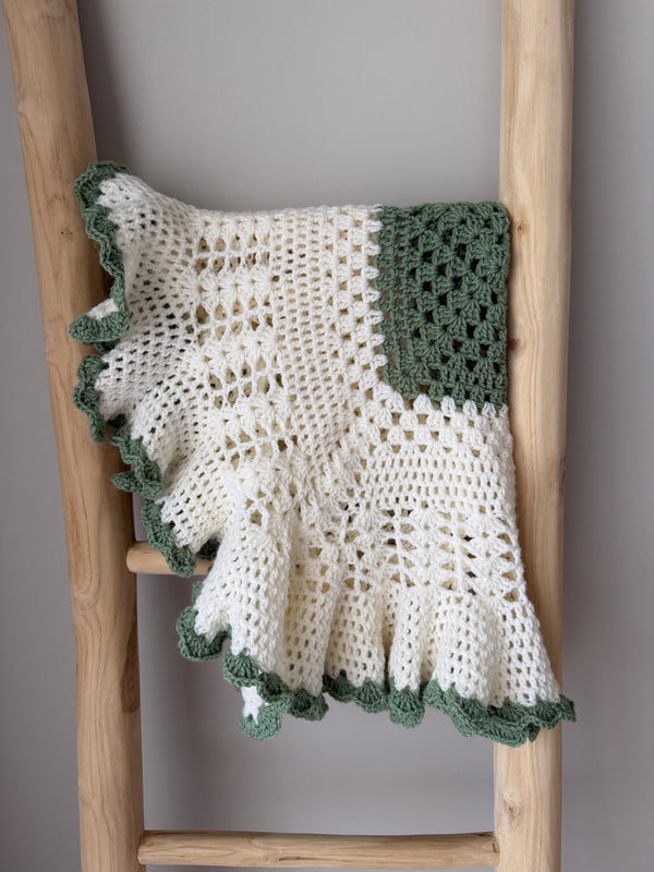 Crochet Baby Blanket | Green & Cream