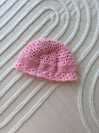 Amelia Pink Crochet Hat with Butterfly Button