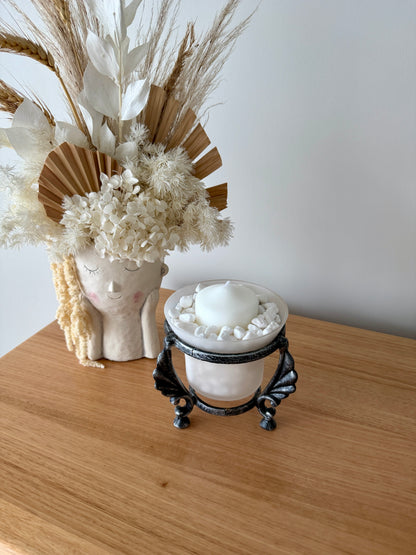 White Candle in Frosted Glass Bowl