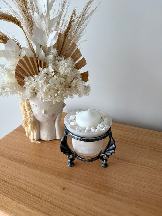 White Candle in Frosted Glass Bowl
