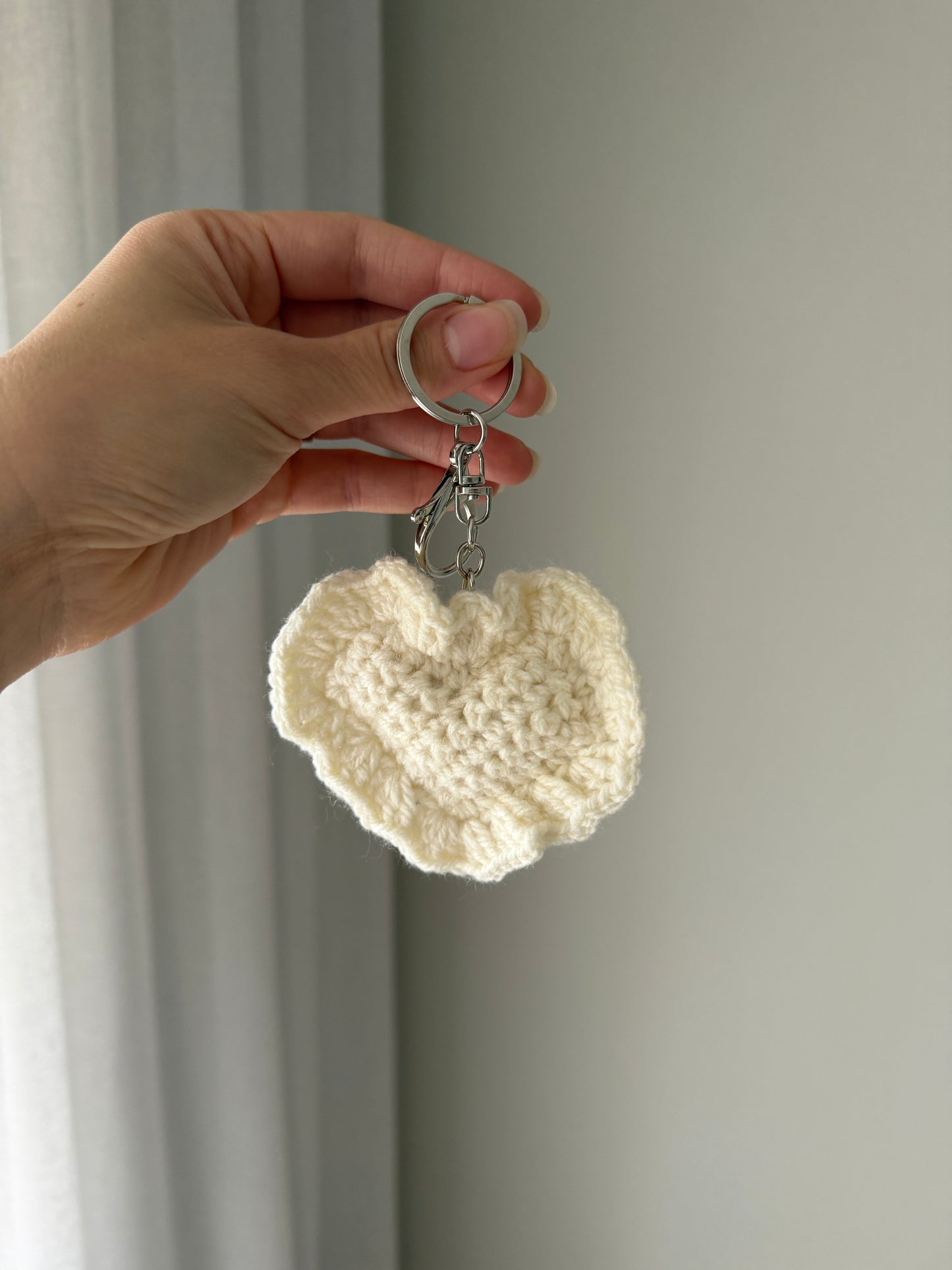 Cream Crochet Heart Key Chain