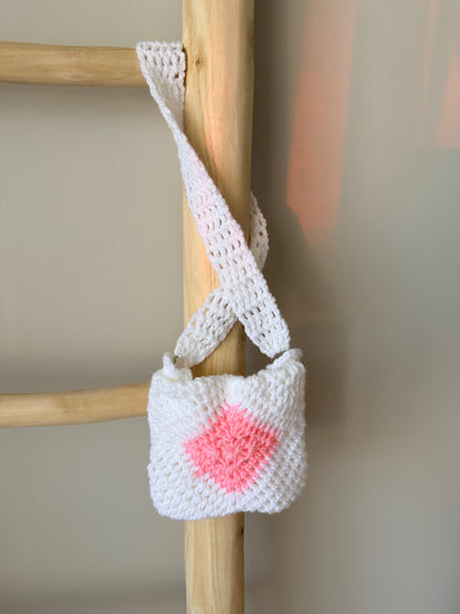 White & Coral Kids Crochet Bag with Princess Button