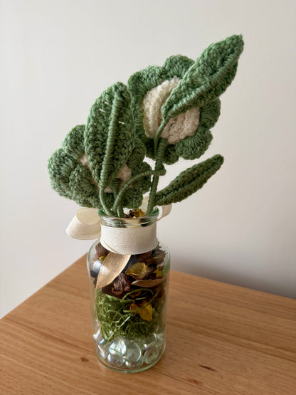 Cream Crochet Open Flower Arrangement with Glass Vase