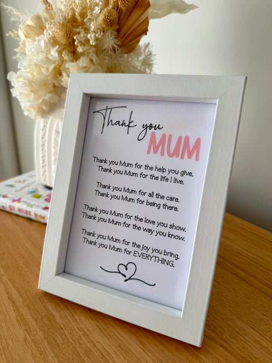 Framed Thank you Mum Poem 5x7in