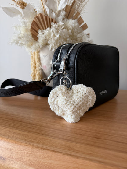 Cream Crochet Heart Key Chain