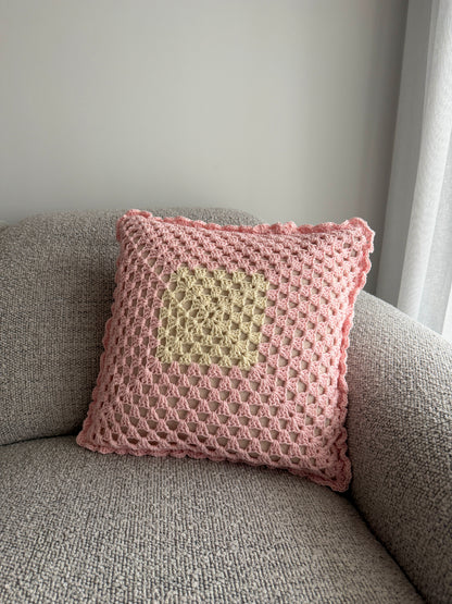 Soft Pink Crochet Cushion