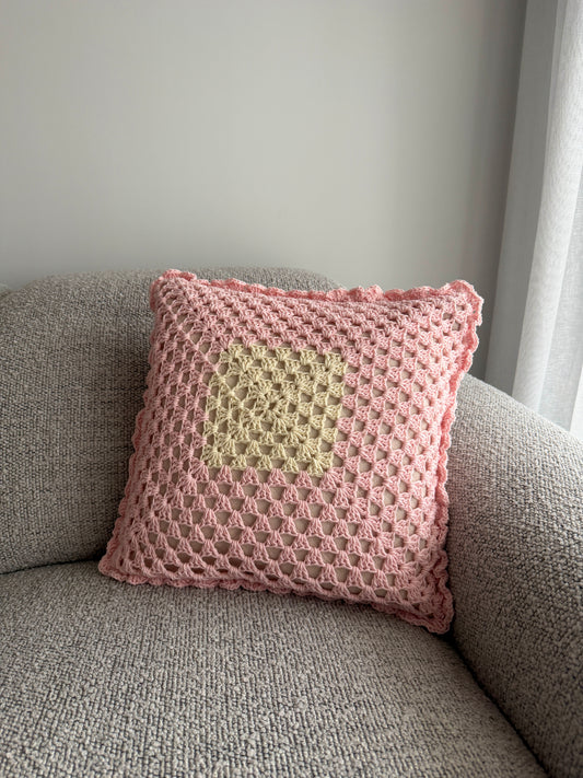 Soft Pink Crochet Cushion