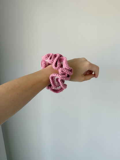 Pink & Cream Crochet Scrunchie
