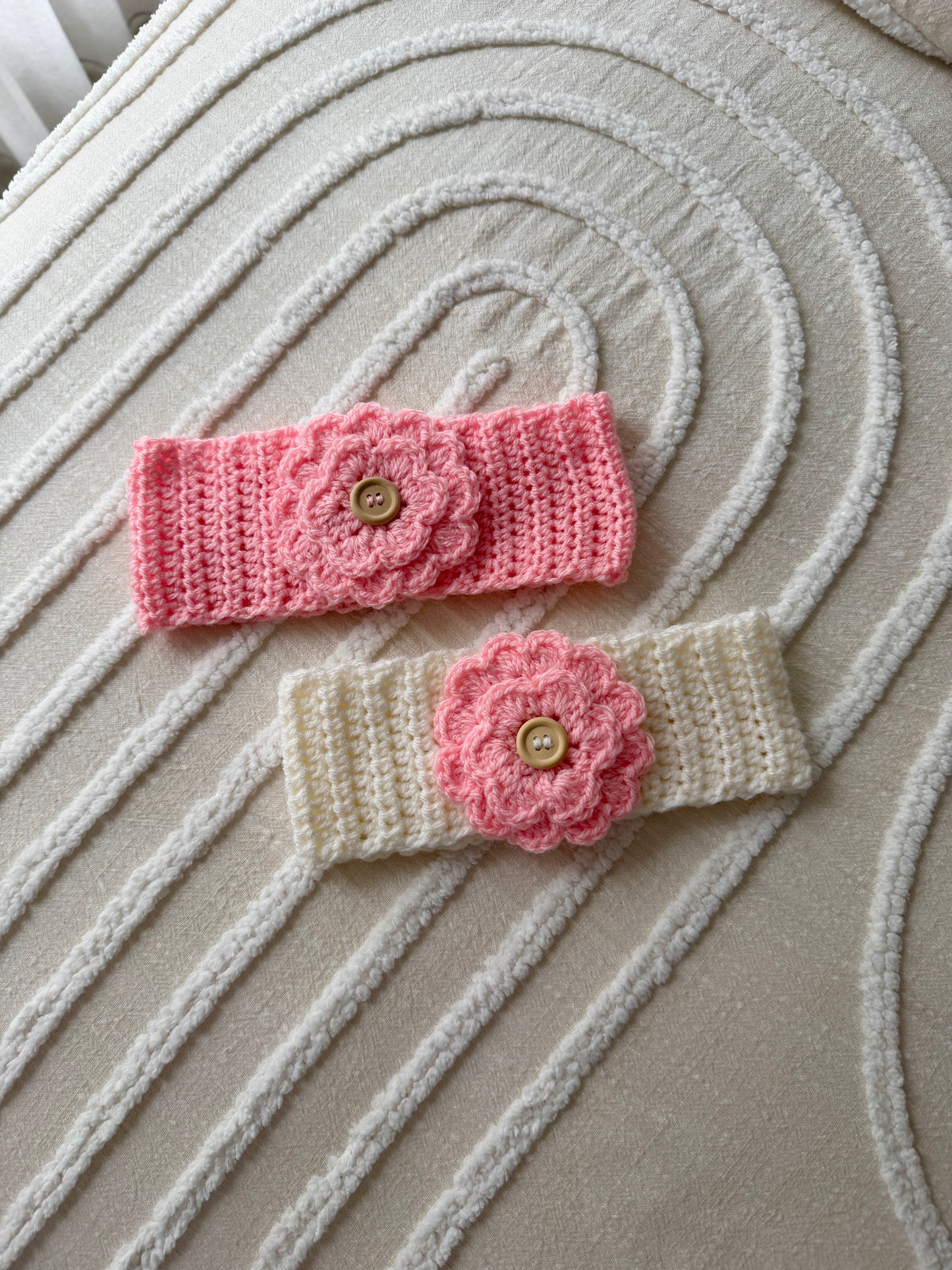 Pink & Cream Crochet Headband