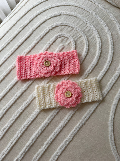Pink & Cream Crochet Headband