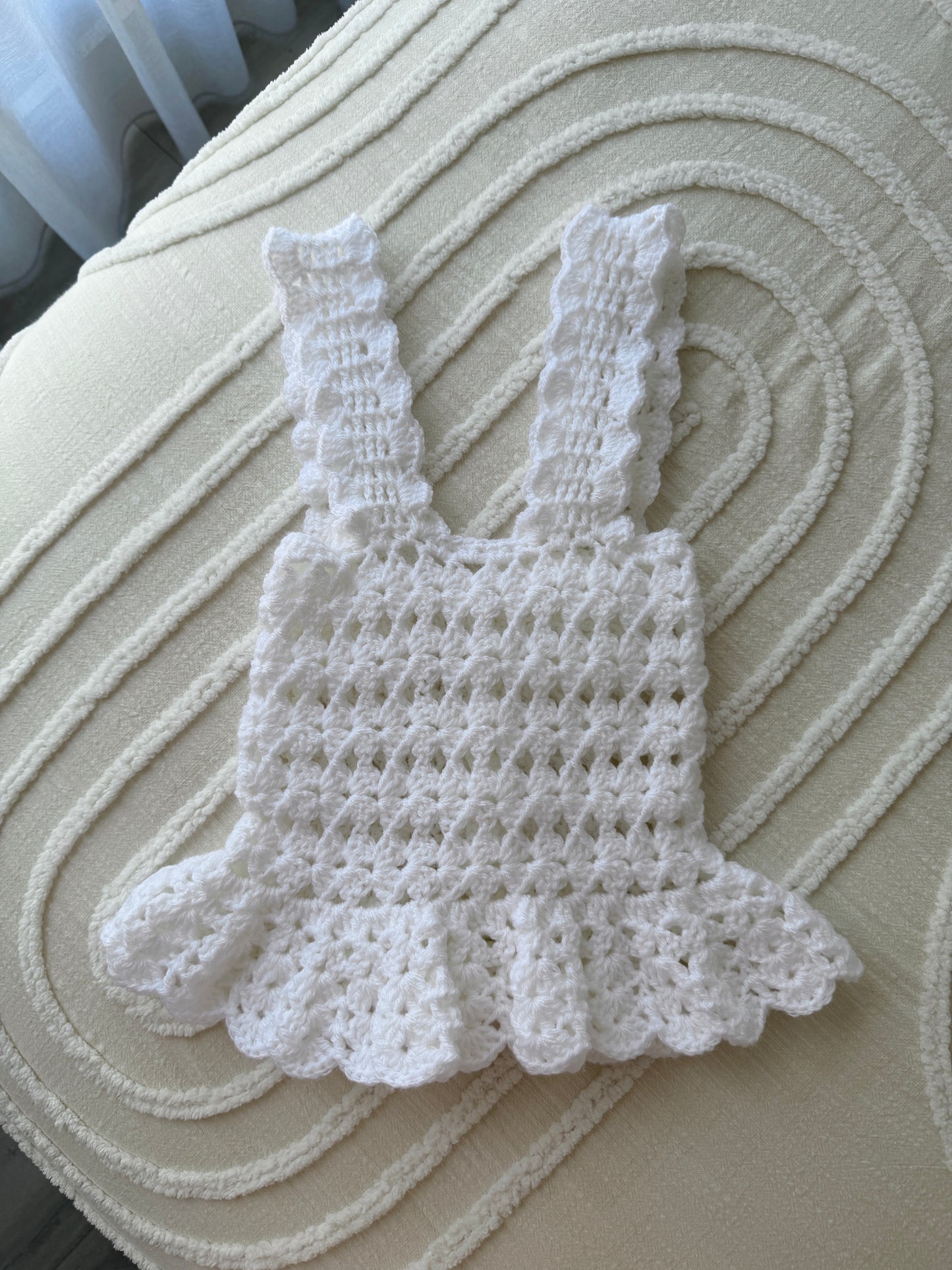 Olivia White Pinafore & Headband Crochet Set