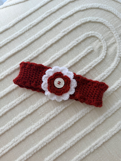 Pretty Red & White Crochet Headband with Flower Design